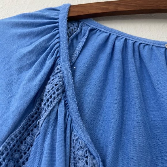 Lucky Brand Womens Blue Crochet Tassel Peasant Boho Blouse Size XLarge - Picture 7 of 7
